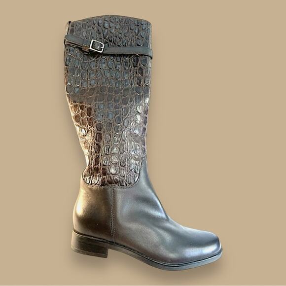CLARKS Brown Croc Embossed Leather Knee High Boots NWT SZ 6.5 - Picture 3 of 15